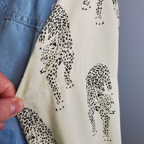 ZARA top cheetah chiffon chambray button up‎ shirt S - Picture 3 of 9